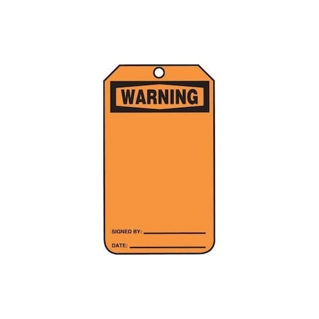 Accuform Safety Tags, WARNING Blank, 5.75in x 3.25in, HS-Laminate, 25PK MWGT205LTP